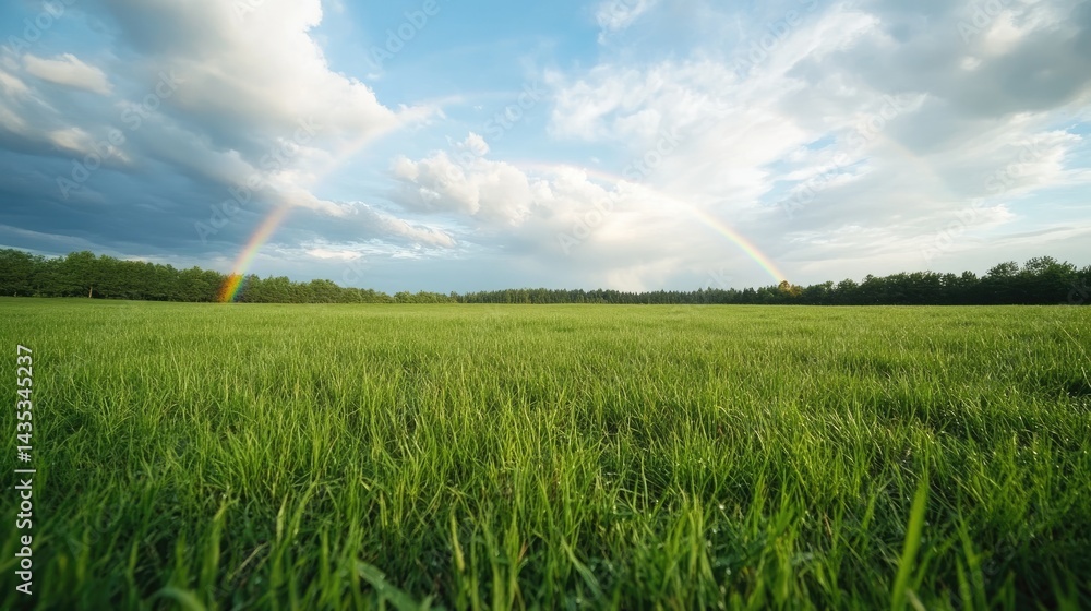 Fototapeta premium Rainbow over a grassy field