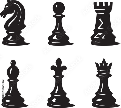 Set of black chess pieces icon