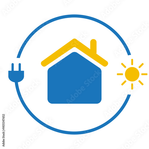 Fight Against Climate Change, Use Renewable Energy at Home - Concept Design with Electric Cord and Sun Around a House Symbol on White Background - Creative Vector Illustration, Clip-Art Template