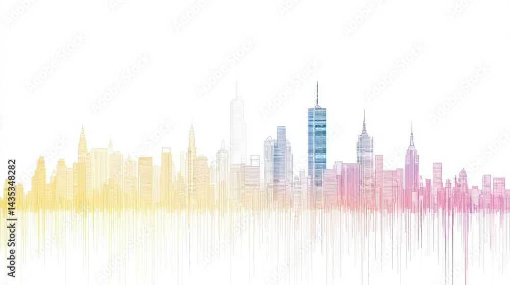 Naklejka premium Colorful NYC skyline illustration, cityscape background, urban design