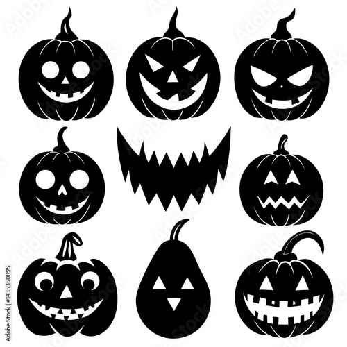 Pumpkin Patch - Set of 9 Halloween-themed Vector Silhouettes on a white background