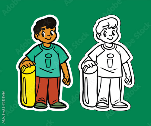 Doodle Illustration of a Boy Holding the Letter I