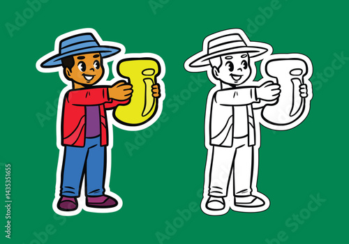 Doodle Illustration of a Boy Holding the Letter J