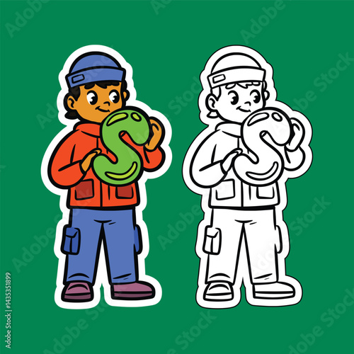 Doodle Illustration of a Boy Holding the Letter S