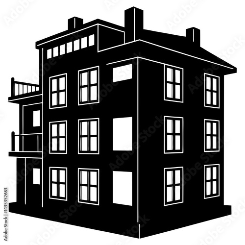 Exterior of apartment building vector black color silhouette