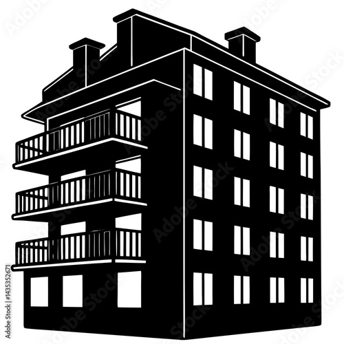 Exterior of apartment building vector black color silhouette