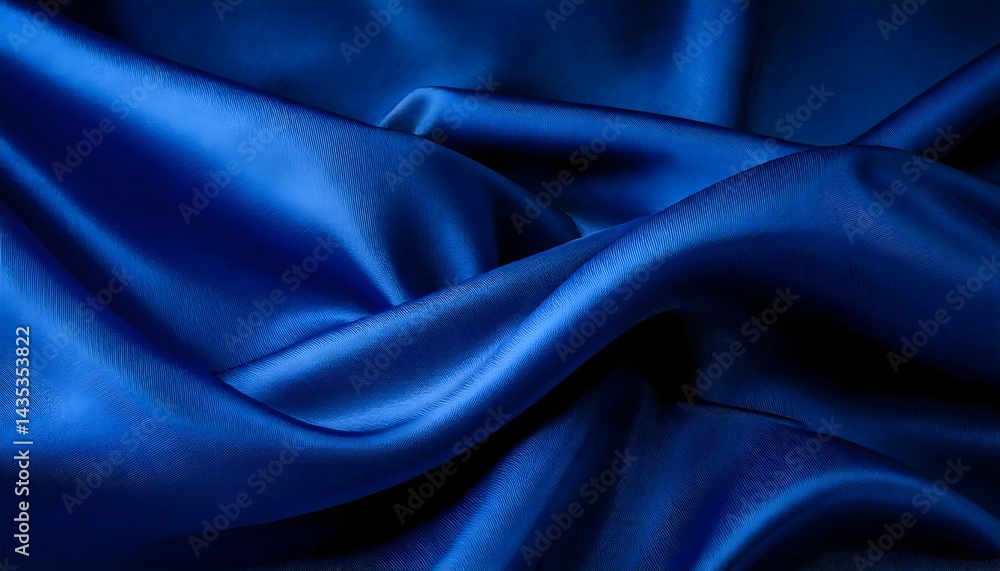 Obraz premium Shiny Royal Blue Satin Fabric Close-up with Flowing Drapes