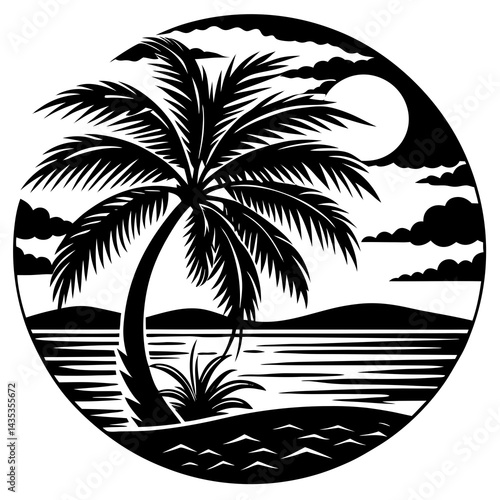 Palm tree silhouette on the beach