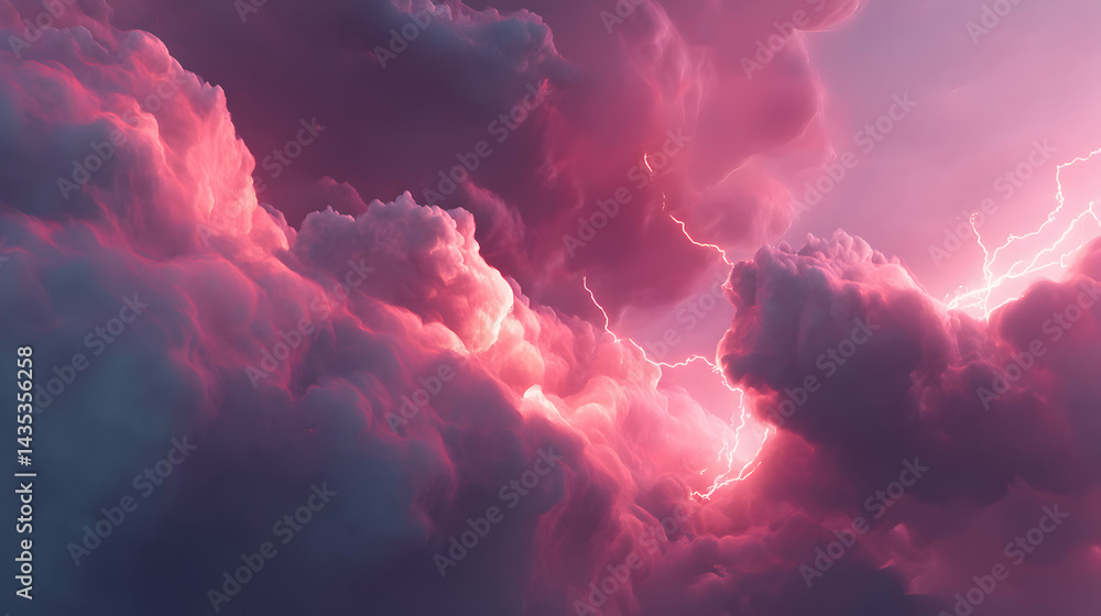 Mystical clouds illuminated by flashes of lightning in a surreal celestial spectacle and pink tones Mystical clouds illuminated by flashes of lightning in a surreal celestial spectacle and pink tones