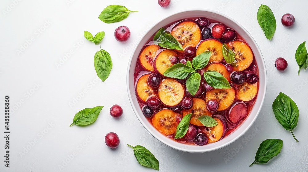 A wholesome mockup featuring a bowl of fresh fruit and aromatic basil creating a colorful and healthy dish A wholesome mockup featuring a bowl of fresh fruit and aromatic basil creating a colorful and healthy dish