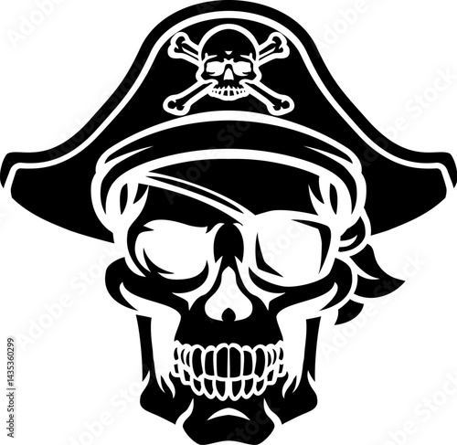 A pirate skull and crossbones jolly roger grim reaper cartoon wearing captain a hat and eye patch