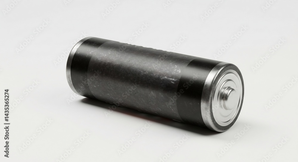 Single Cell Battery Lying on White Surface Low Angle View Single Cell Battery Lying on White Surface Low Angle View