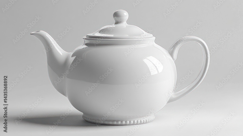 Elegant white teapot on a minimalist surface, showcasing its smooth curves and shine Elegant white teapot on a minimalist surface, showcasing its smooth curves and shine