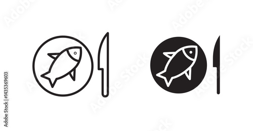 Fish and a knife icons. Vector isolated elements concept