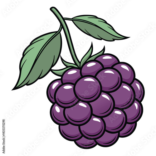 Colorful Cartoon Cluster of Berries with Stem and Leaves