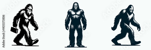 Bigfoot Wearing matching outfits. Sasquatch cartoon clipart. donning kindred apparel cryptid vogue costume fashion icon.