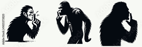 Bigfoot Whispering Secrets. Sasquatch cartoon clipart. Cryptid vocalizing lore delivering confidential wisdom of woodland nature.