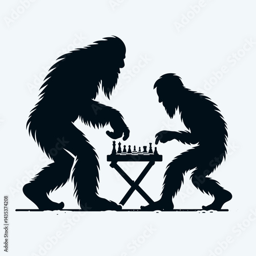 Bigfoot Playing games together. Sasquatch cartoon clipart. Cryptid enjoys amusement gigantic hominid recreation bonding activity together.