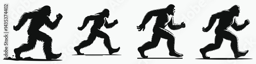 Bigfoot jogging. Sasquatch cartoon clipart. Elusive creature ambulatory workout unknown bipedal cryptid enjoying a run.