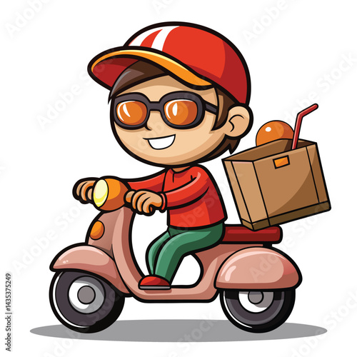 Cartoon Delivery Person on Scooter