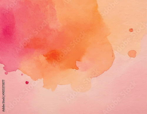 Pink and coral watercolour blurred stain. Artistic hand drawn creative background