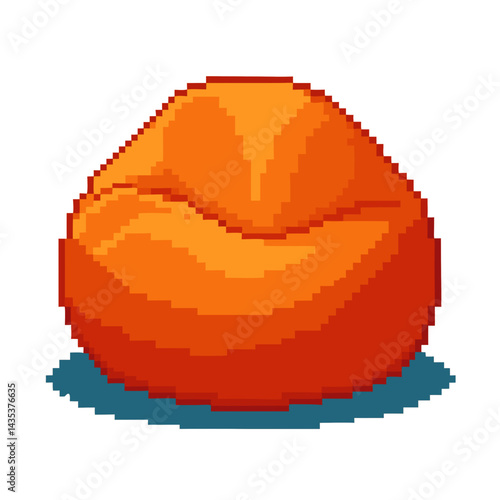 Bright orange pixel art bean bag chair