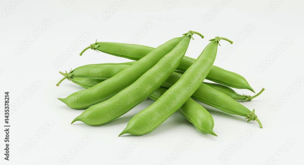 Pile of Fresh Green Beans Close-up on Plain White Background Pile of Fresh Green Beans Close-up on Plain White Background
