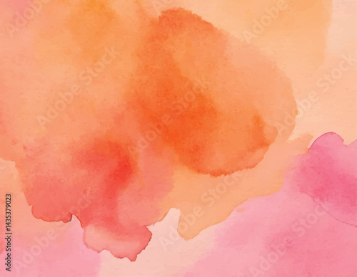 Pink and coral watercolour blurred stain. Artistic hand drawn creative background