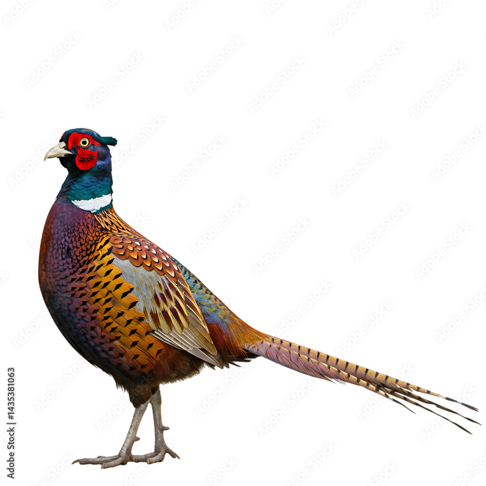 Fototapeta premium Vibrant Pheasant Displays Feathers on Transparent Background