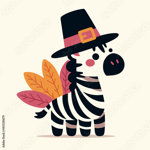 Zebra wear pilgrim hat thanksgiving silhouette; stripey horse celebrates gratitude feast.