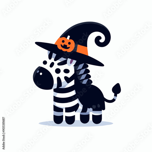 Zebra wear witch hat halloween silhouette casts spooky shadows, a bewitching sight under the moon.
