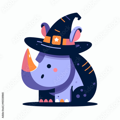 Rhino wear witch hat halloween silhouette casts spooky season shadows, an odd trick-or-treating beast.