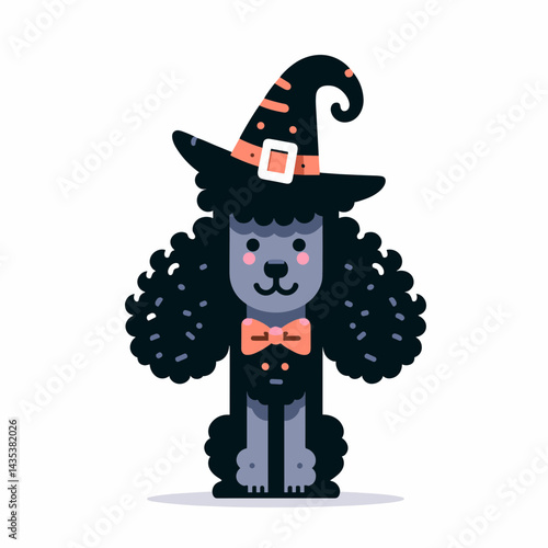 Poodle Dog wear witch hat in halloween shape, Prepare for spooky barks and tail wags this eerie evening.