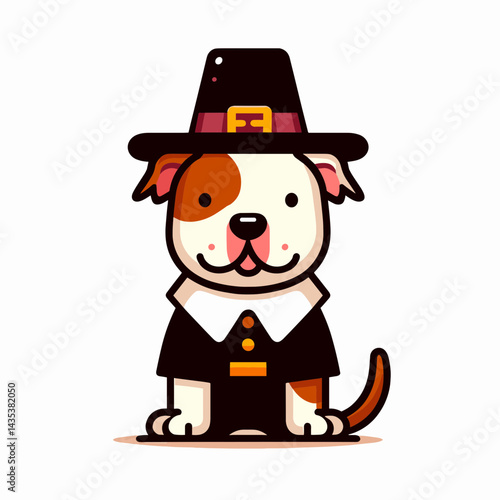 Pittbulls Dog wear pilgrim hat in thanksgiving silhouette, celebrate pups harvest with festive doggie attire.
