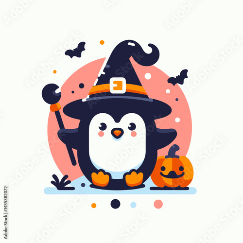 Penguin wear witch hat halloween silhouette creates spooky vibes perfect for festive fall art.