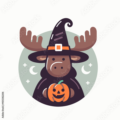 Moose wear witch hat in halloween silhouette; spooky autumn spirits evoke eerie festive charm.