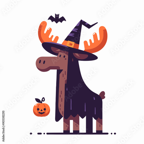 Moose wear witch hat in halloween silhouette haunts eerie woods, a spectral stag casts a bewitching shadow.