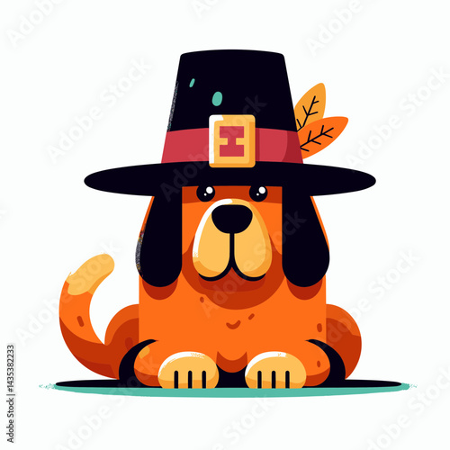 Mastiff dog wear pilgrim hat thanksgiving silhouette shows the pup's autumn gratitude on a thankful day.