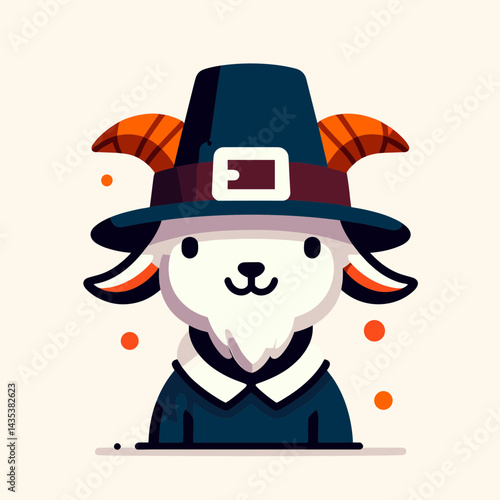 Goat wear pilgrim hat in thanksgiving silhouette anticipates the harvest's grateful feast, a wooly celebrant.