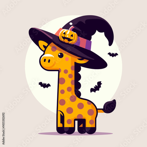Giraffe wear witch hat in halloween outline; a spooky giraffe celebrates the season in shadowy form.