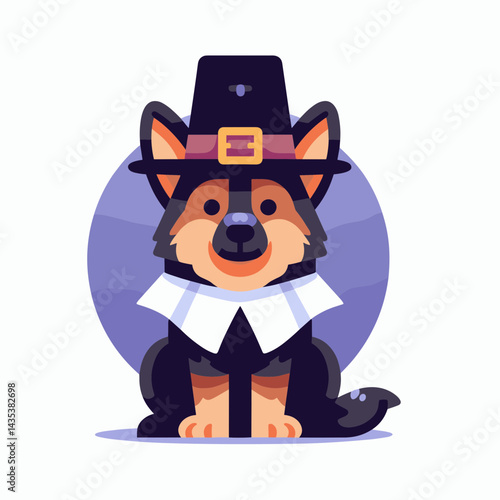German Shepherd Dog pilgrim hat thanksgiving silhouette evokes autumnal gratitude with a canine blessing.