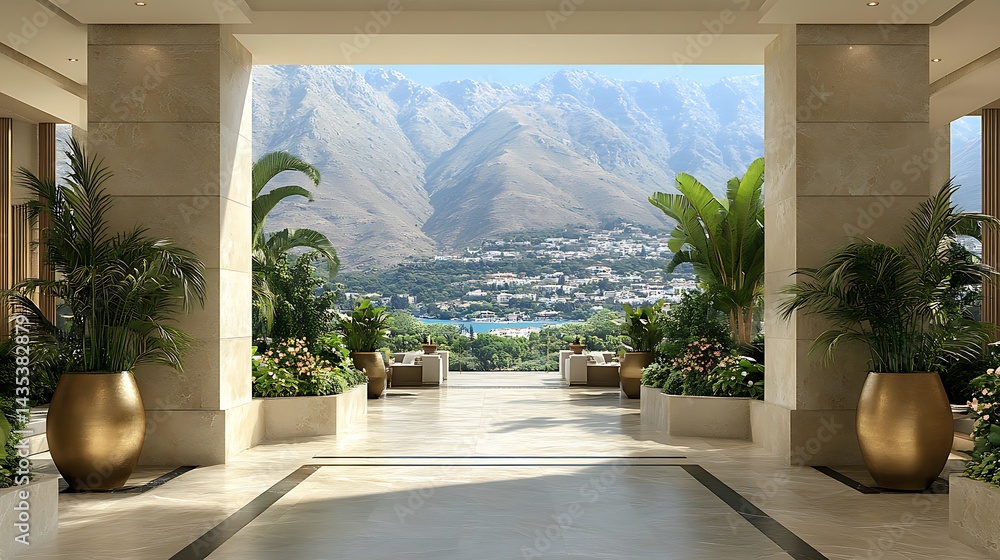 Fototapeta premium Luxurious lobby with mountain vista