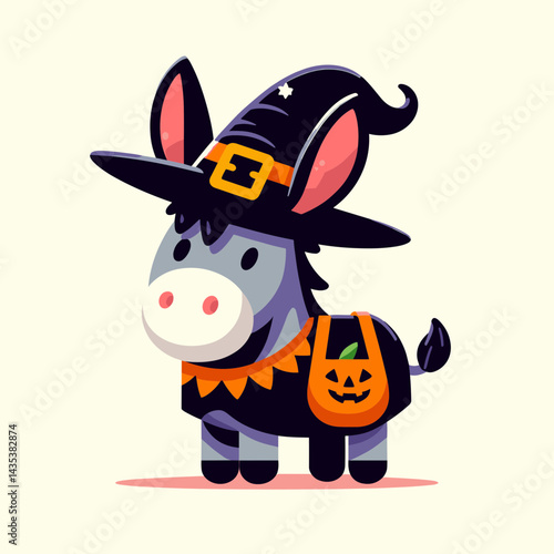 Donkey wear witch hat in halloween silhouette, a spooky season spectral equine form!