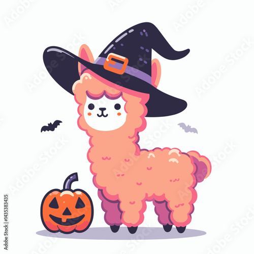 Alpaca wear witch hat in halloween shadow, a spooky, simple shape embodies the festive magic of Samhain night.