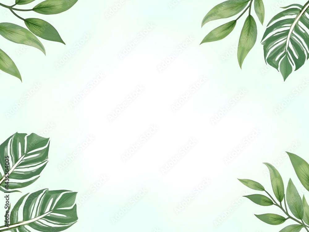 Botanical art background with tropical leaves lined in a watercolor style. Vector banner with exotic plants for wallpaper design, print, decor, textile, invitations, fabric. Botanical art background with tropical leaves lined in a watercolor style. Vector banner with exotic plants for wallpaper design, print, decor, textile, invitations, fabric.