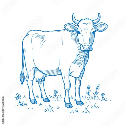 Exquisite Hand Drawn Cow Illustration in Vintage Rustic Style Black and White Cattle Artwork for Country Decor Traditional Farm Animal Sketch