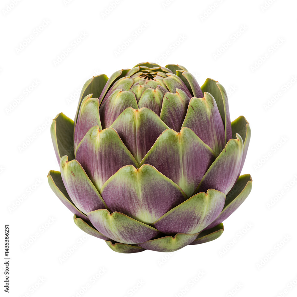 Fototapeta premium Artichoke's Texture: Green, Purple, Isolated Background