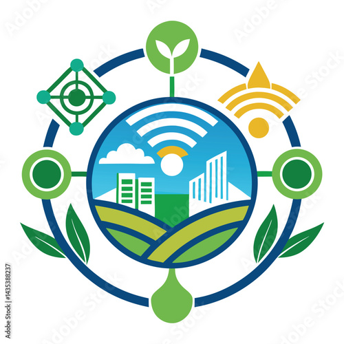 Modern vector logo representing a digital agriculture innovation focused on sustainable farming practices and technology integration for the future of agriculture