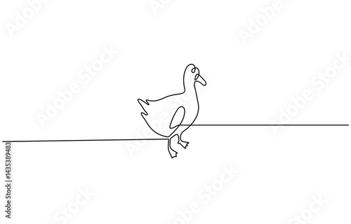 Duck, One continuous single line of wood duck swimming in river. Famous bird line art isolated on white background, Duck in one continuous.