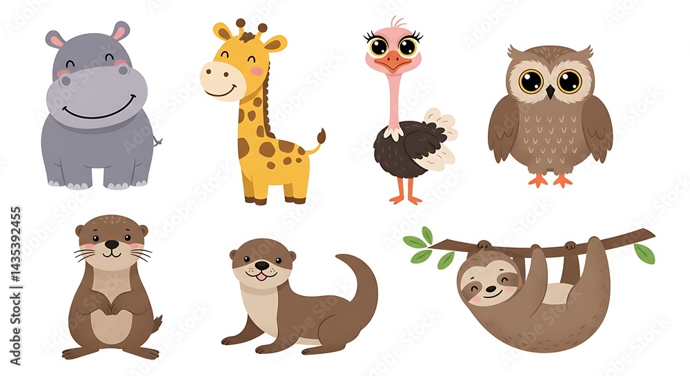 Fototapeta premium Charming Creature Crew: Sweet Animal Illustrations AI Generated